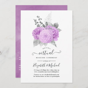 Invitation Mariage virtuel Rose Vintage violet et argenté