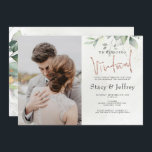 Invitation Mariage virtuel Russe Eucalyptus Gold<br><div class="desc">Le faire-part de mariage virtuel présente un thème rustique à l'eucalyptus floral,  accentué de parties scintillant faux or contre un arrière - plan couleur crème pâle.  Customisez avec votre photo,  vos noms,  votre date,  vos détails importants et incluez vos initiales au verso de la carte.</div>