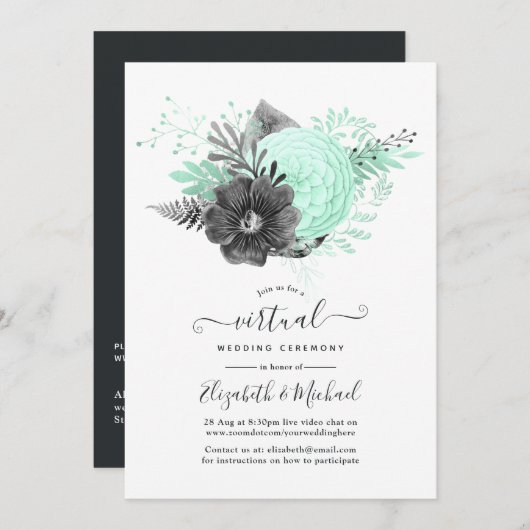 Invitation Mariage virtuel rustique de la menthe et du charbo (Devant / Derrière)