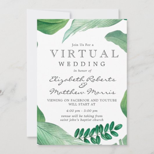 Invitation Mariage virtuel Rustique Feuille Watercolor (Devant)