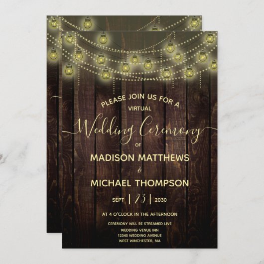 Invitation Mariage virtuel rustique Mariage Liveream (Devant / Derrière)