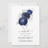 Invitation Mariage Virtuel Rustique Navy et Fleurs d'Argent (Devant)