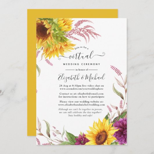 Invitation Mariage virtuel Sunflower Online (Devant / Derrière)