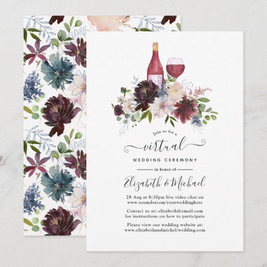 Invitation Mariage virtuel sur le thème du vin de Bourgogne e (Devant / Derrière)