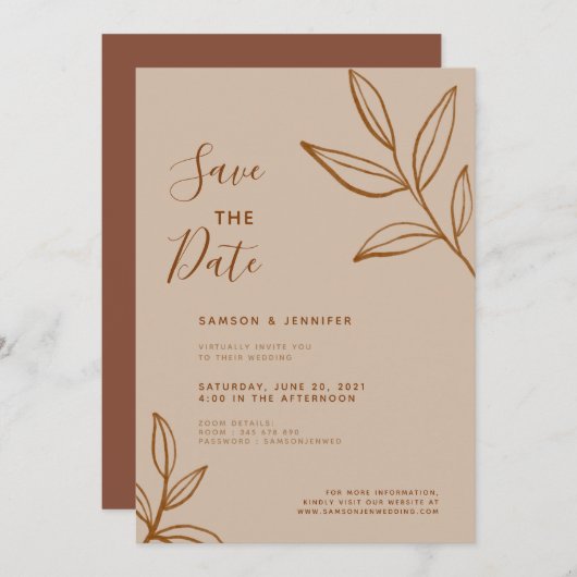 Invitation Mariage Virtuel Terracotta Save the Date (Devant / Derrière)