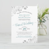 Invitation Mariage virtuel Turquoise, gris et blanc Lacy Silv (Debout devant)