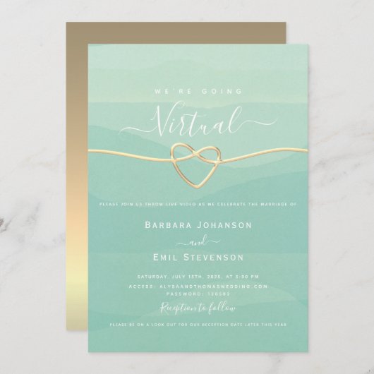 Invitation Mariage virtuel vert (Devant / Derrière)