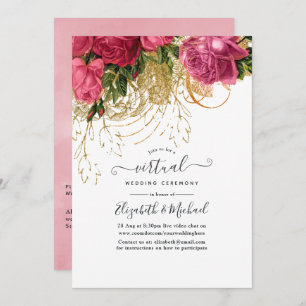 Invitation Mariage virtuel vintage en ligne rose et or