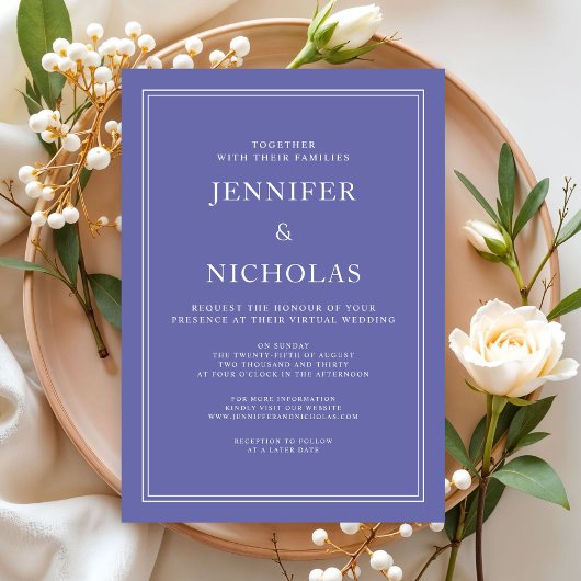 Invitation Mariage Virtuel Violet Formel Élégant Moderne