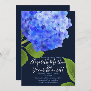 Invitation Mariage virtuel Watercolor Blue Hydrangea