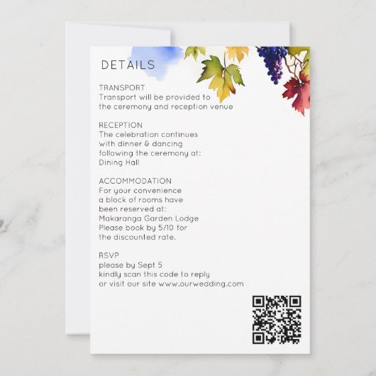 Invitation Mariage viticole tout en un modèle (Dos)