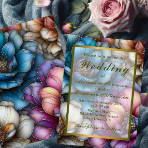 Invitation Mariage Vitrail Teinté Or Floral Ton Nuancé