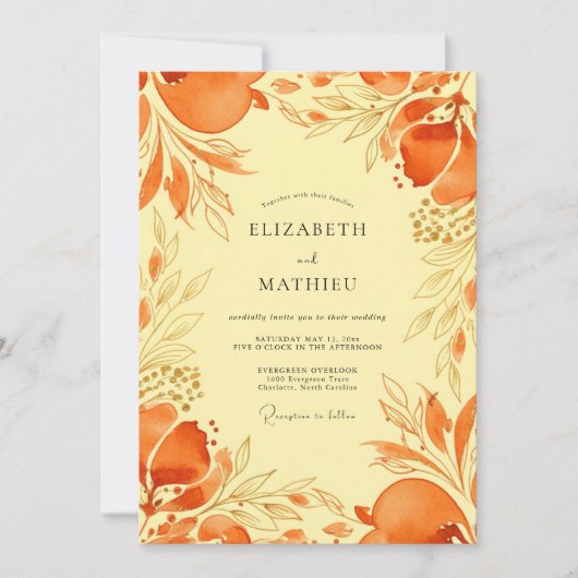 Invitation Mariage Vivant Méditerranéen Orange (Devant)