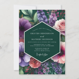 Invitation Mariage Vivid Flora Émeraude et Prune