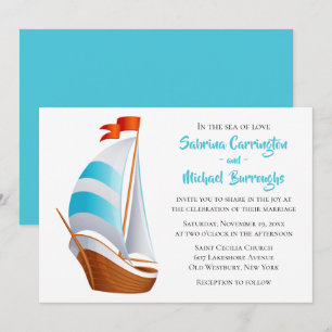 Invitation Mariage Voile Bateau Bleu Turquoise Nautique Plage