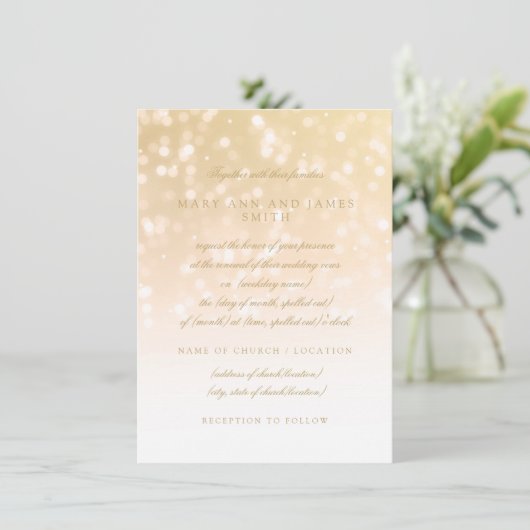 Invitation Mariage Vow Renewal Gold Bokeh Sparkle Lights (Debout devant)
