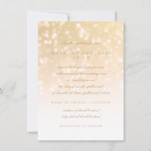 Invitation Mariage Vow Renewal Gold Bokeh Sparkle Lights (Devant)