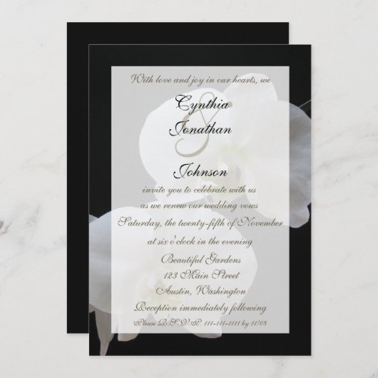 Invitation Mariage Vow Renewal Orchidées blanches (Devant / Derrière)