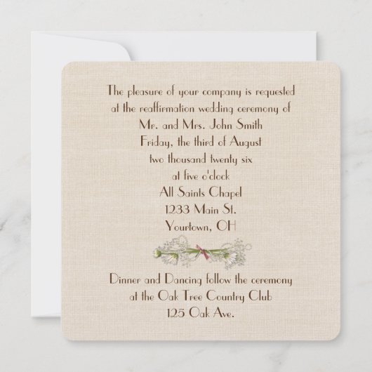 Invitation Mariage Vow Renewal Sepia Daisy (Dos)