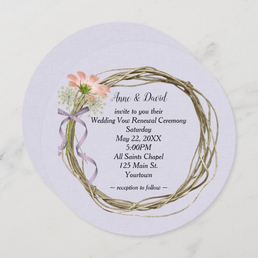 Invitation Mariage Vow Renouvellement couronne sur Lavender (Devant / Derrière)