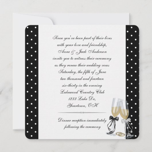 Invitation mariage Vow Renouvellement du point noir et blanc (Dos)