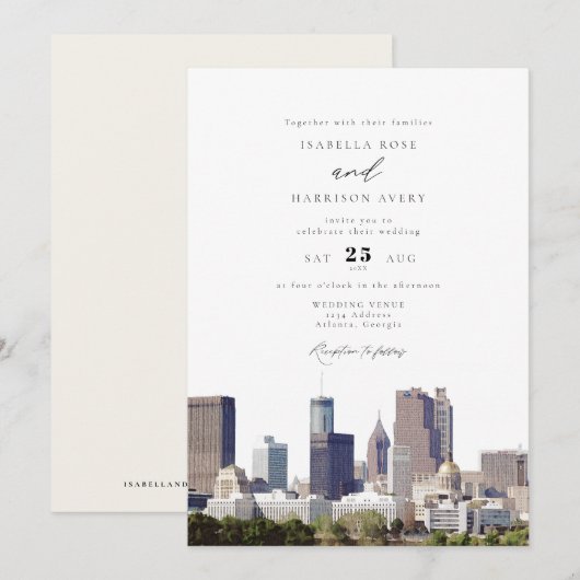 Invitation Mariage Watercolor Atlanta Georgia Skyline (Devant / Derrière)