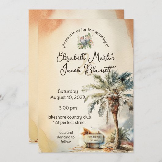Invitation Mariage Watercolor Beach (Devant / Derrière)