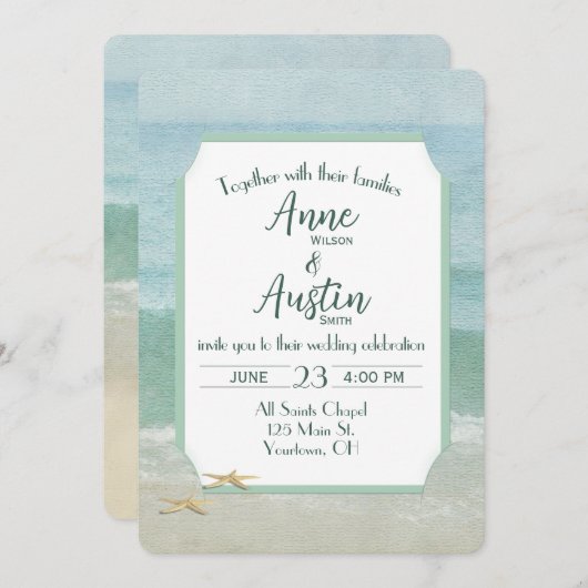 Invitation Mariage Watercolor Ocean Beach Frame (Devant / Derrière)
