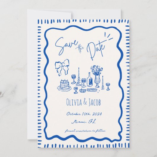 Invitation Mariage Wavy à la main de Whimsical tiré Bow (Devant)