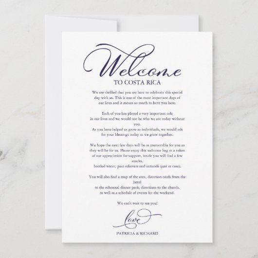 Invitation Mariage Week-end Itinéraire Élégant Script Bienven (Devant)