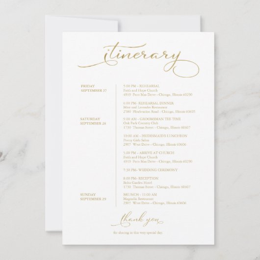 Invitation Mariage Week-end Itinéraire Élégant Script Bienven (Dos)