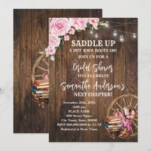 Invitation Mariage Western Boots Saddle Up Next Chapter Enter (Devant / Derrière)