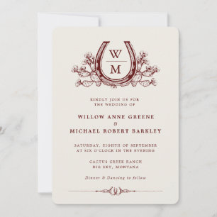 Invitation Mariage Western Country Boho Cactus en Fer à Cheva