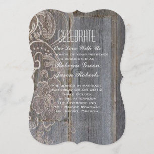 Invitation mariage western country en bois rustique et dentel