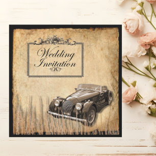 Invitation Mariage western Country rustique antique voiture