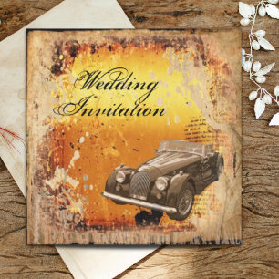 Invitation Mariage western Country rustique avec voiture anci