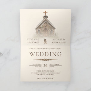 Invitation Mariage Western en Bois Rustique Chapelle Tout en
