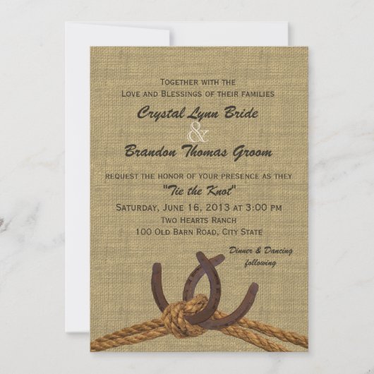 Invitation Mariage Western Rope et Horseshoe (Devant)