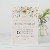 Invitation Mariage Western vintage fleurs d'aquarelle (Debout devant)
