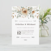 Invitation Mariage Western vintage fleurs d'aquarelle (Debout devant)