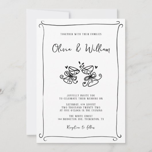 Invitation Mariage Whimsical à main moderne (Devant)