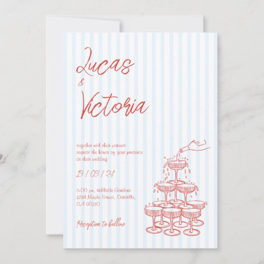 Invitation Mariage Whimsical à rayures rouges (Devant)