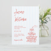 Invitation Mariage Whimsical à rayures rouges (Debout devant)