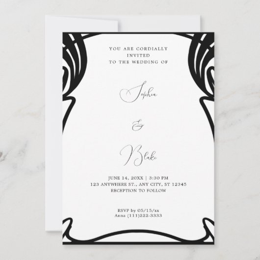 Invitation Mariage Whimsical Art Déco noir et blanc (Devant)