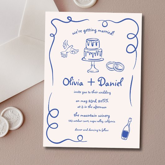 Invitation Mariage Whimsical Bleu-Main