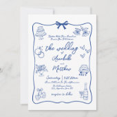 Invitation Mariage Whimsical Bleu QR Code tiré à la main (Devant)