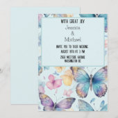 Invitation Mariage Whimsical Blue Butterflies (Devant / Derrière)