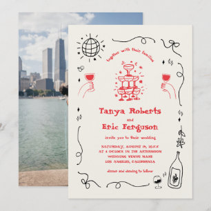 Invitation Mariage Whimsical Cocktail Champagne tiré à la mai