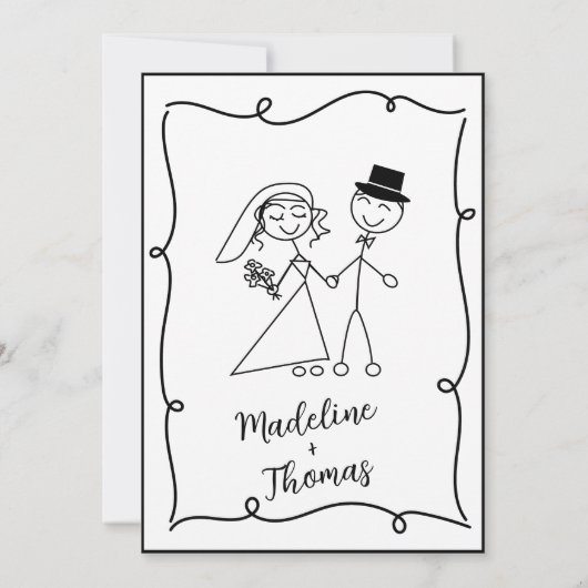 Invitation Mariage Whimsical Couple Script Doux Dessin À La M (Dos)