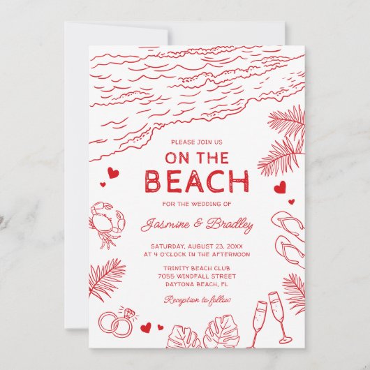 Invitation Mariage Whimsical Doodle Beach (Devant)